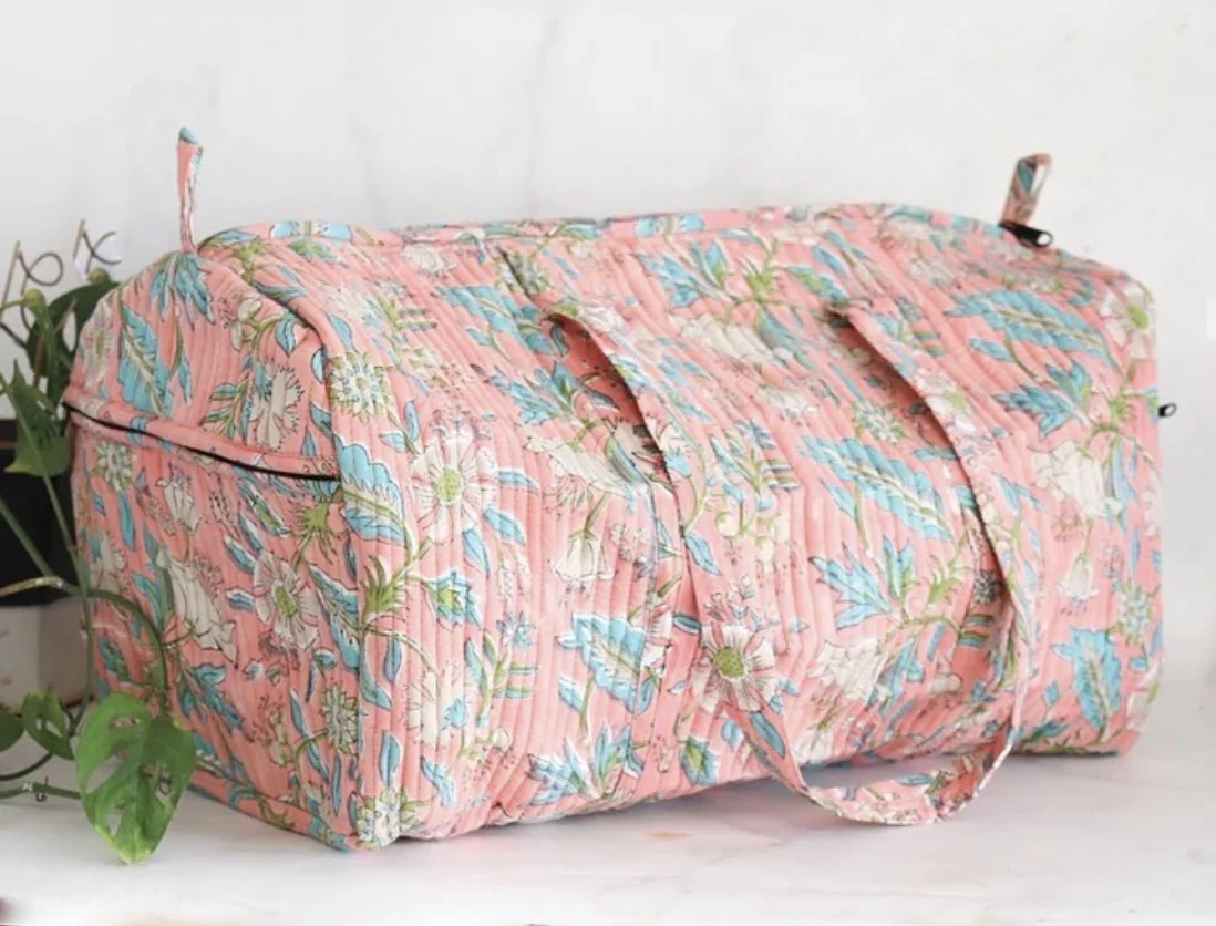 Hand Block Printed Cotton Beach Bag Quilted Large Gypsy Tote Purse Bohemian Carry shoulder bag