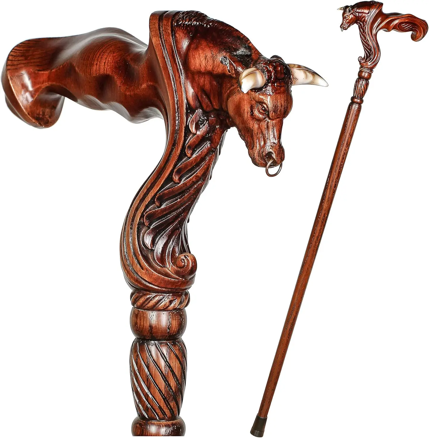 Bull Head Wooden Cane - Handmade Comfort Grip Cane Wood Carved Canes for Men and Women - Fashionable Wooden Walking Stick 36