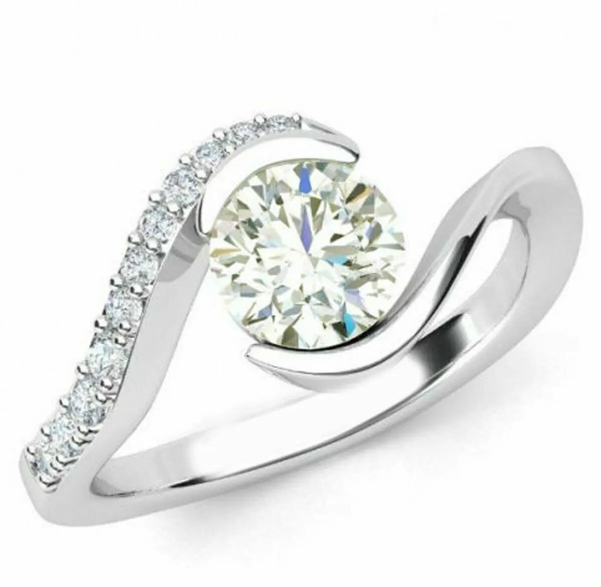 White Color Moissanite Diamond Engagement Ring 925 Silver plated Size 7.25 14k white Gold Plated