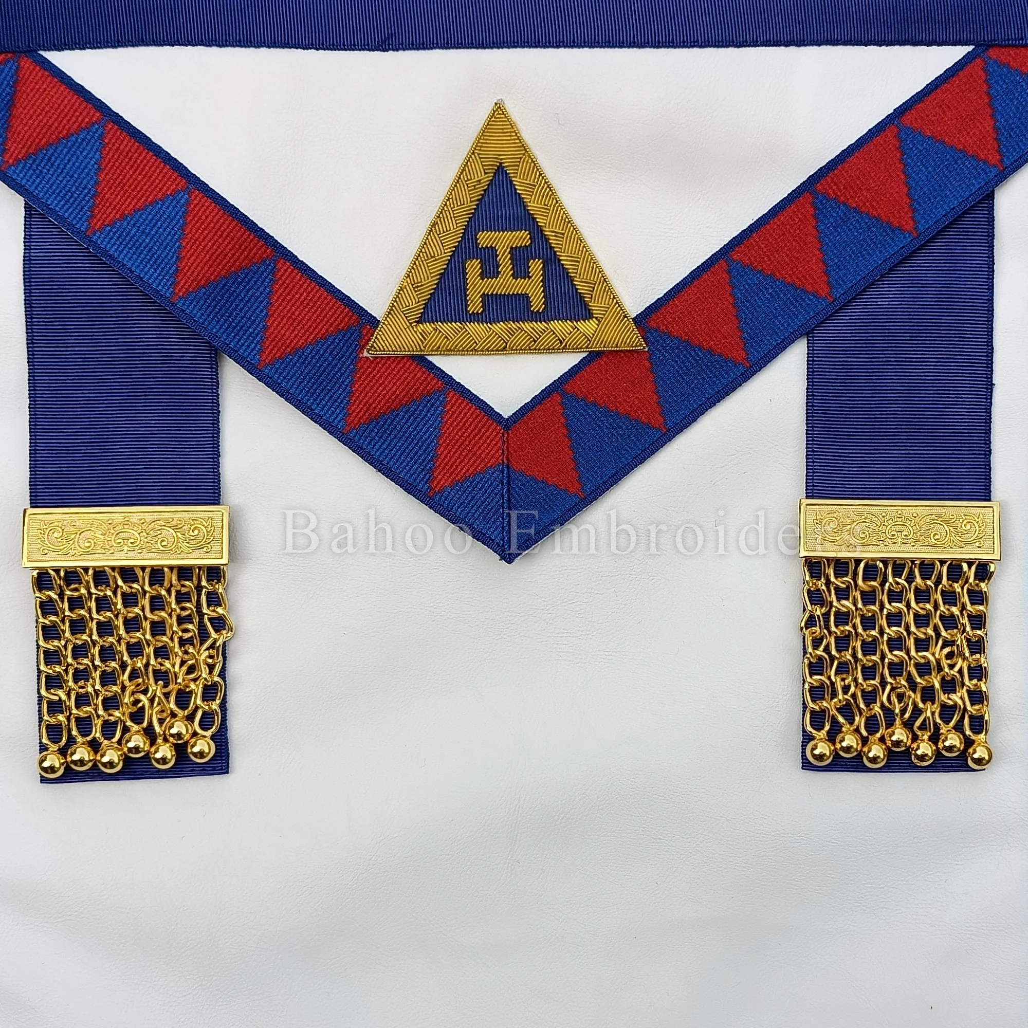 ROYAL ARCH PROVINCIAL APRON WITH TWO GOLDEN TASSELS AND HANDEMBROIDERED TAU  CROSS (BH-M-451)