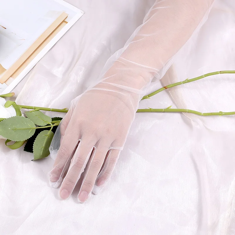 Lace and Sheer Net Gloves Elegant Long White Bridal Gloves for Wedding Photoshoots and Events