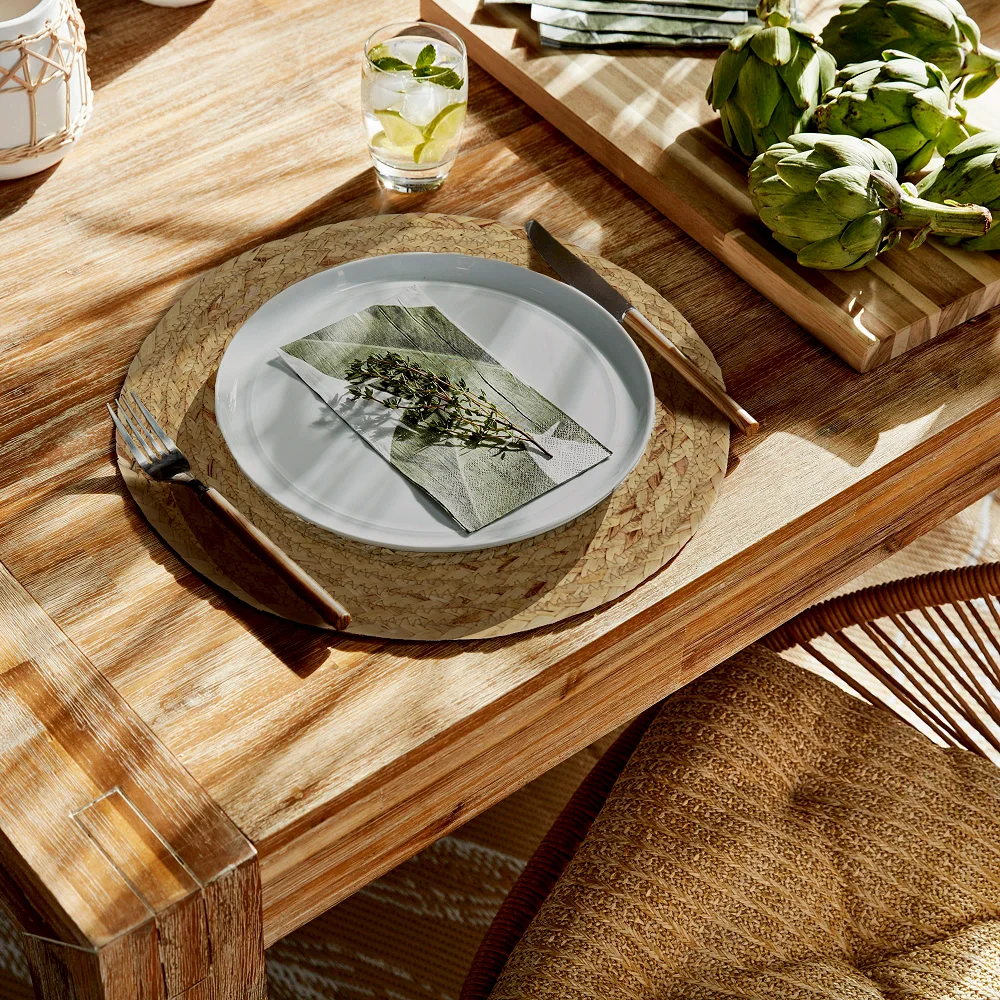 Handmade Solid Linen Place Mats Natural Color Water Hyacinth Design Hotel Home Arrow Weave String Wrap Disposable Shape Placemat