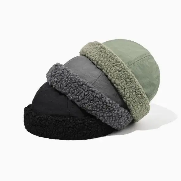 Cotton Docker Cap Hats Winter Retro Mens Beanie Adjustable Brimless Cap with Rolled Cuff Hat Adjustable MS-BC-006