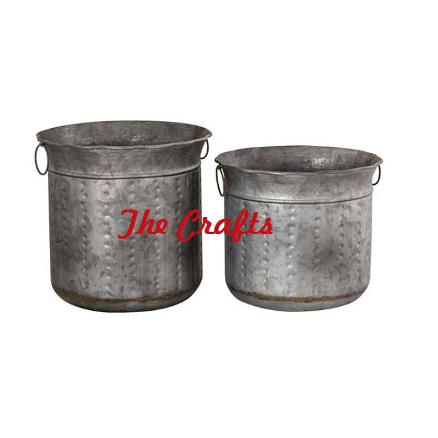 Marvelous Design Metal Galvanized Flower Pot Planter With Black Iron Stand Decorative Plater At Competitive Prices