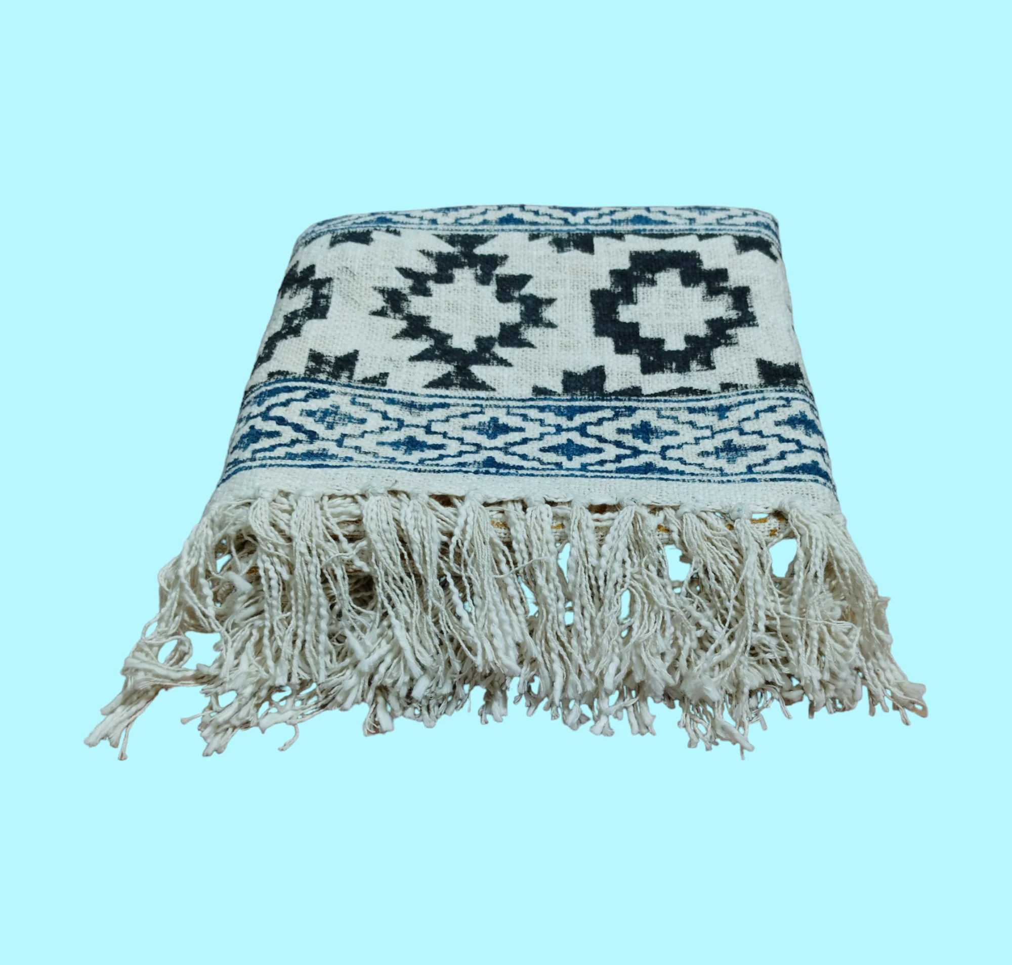Hot Selling Cotton Organic Hand Spun Throw Blankets Available with Private Label at Factory Price Cotton Bed Throw