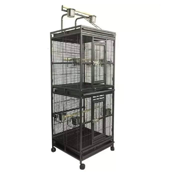 Tall 2- in- 1 Twin Double Parrot Aviary Bird Cage with Play Roof Top Ladder Wheels African Grey Parrots Cockatiels Parakeets