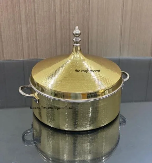 Luxury Handmade Stylish Gold Casserole With Lid Steel Casserole for Hotel Wedding Table Top Serving Use Food Warmer Hot Pots