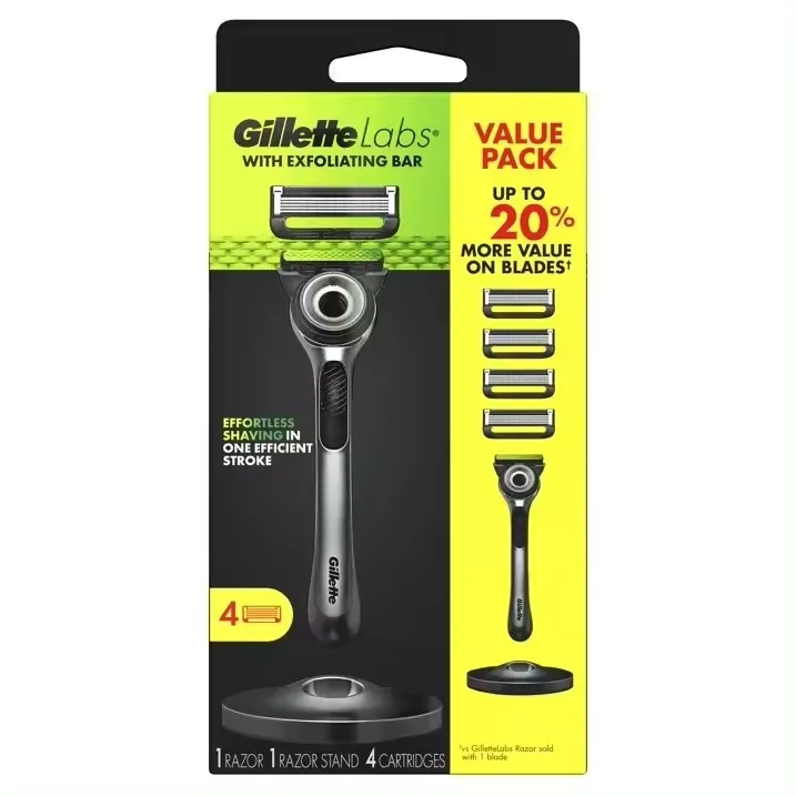 GilletteLabs With Exfoliating Bar by Gillette Razor for Men - 1 Handle, 4 Razor Blade Refills, Includes Premium Magnetic Stand