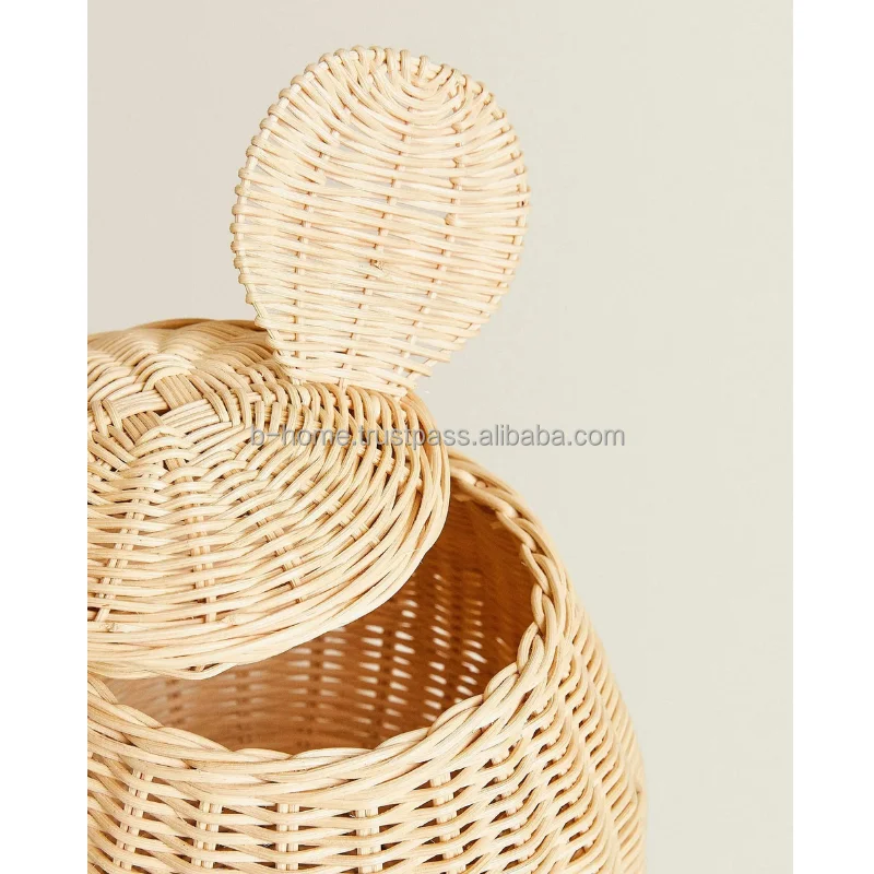 2024 New Arrival Beige Rattan Basket with Unique Design Wicker Material Ear Weave for Kids Made in Vietnam Handicraft
