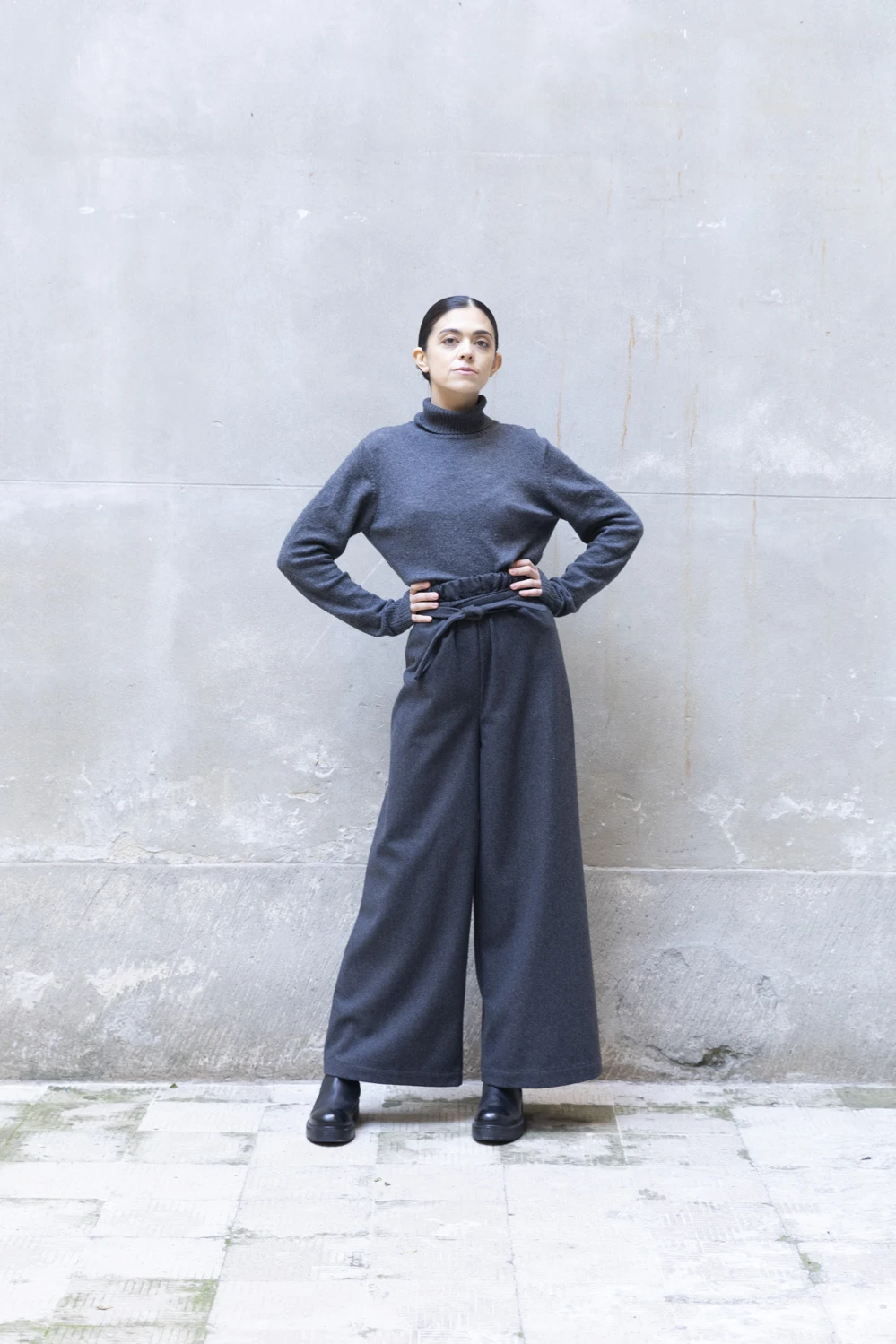 SUSTAINABLE, ECO-CHIC, ECO FASHION MADE IN ITALY Short Gingham Recycled Wool Trench Coat WOMAN