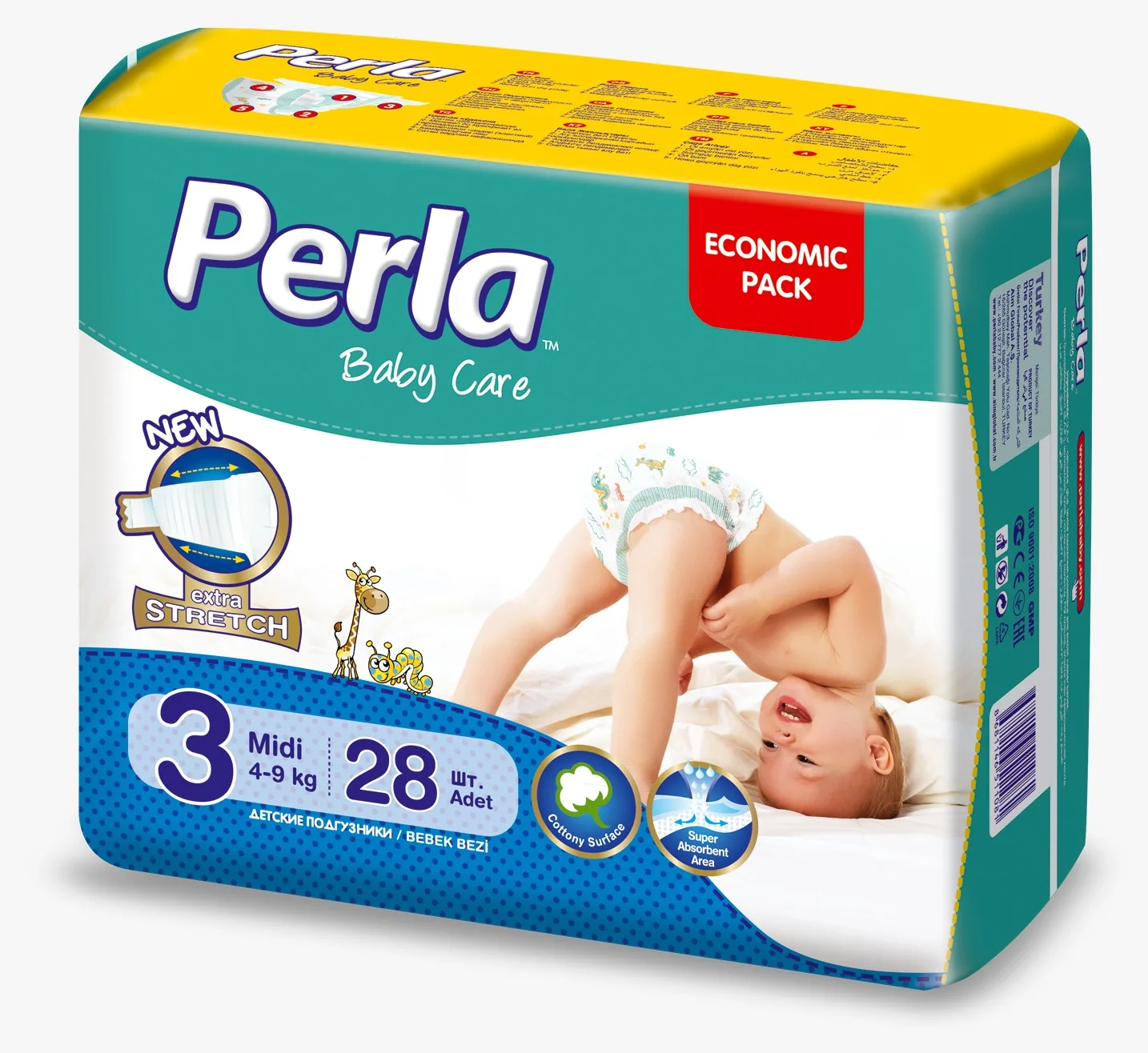 PERLA MEGA PACK MAXI UNISEX MADE in TURKEY DISPOSABLE BABY PANTS (No.4) - 50 PCS BABY DIAPERS