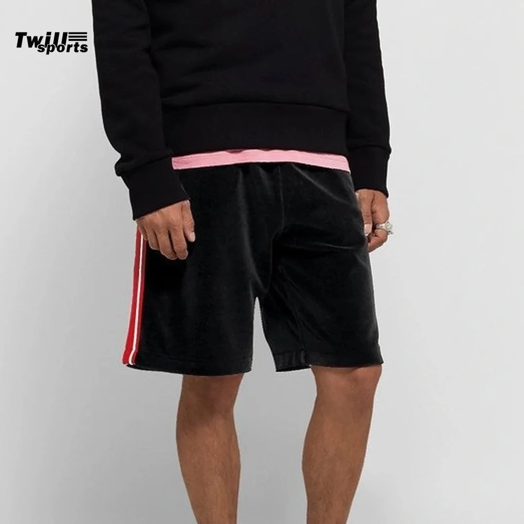 Summer high vibes shorts black velvet with side red line top quality great product for men gym and street wear shorts