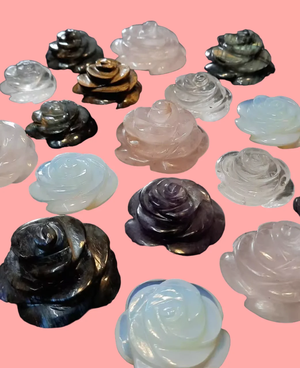 Hand Carved Natural Multi Gemstone50-80gms Agate Rose Crystal Flowers Stone for Home and Hotel Decoration