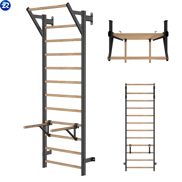 pull ups gymnastic climbing wall home gym Suspension Wood Stall Bar Swedish Ladder
