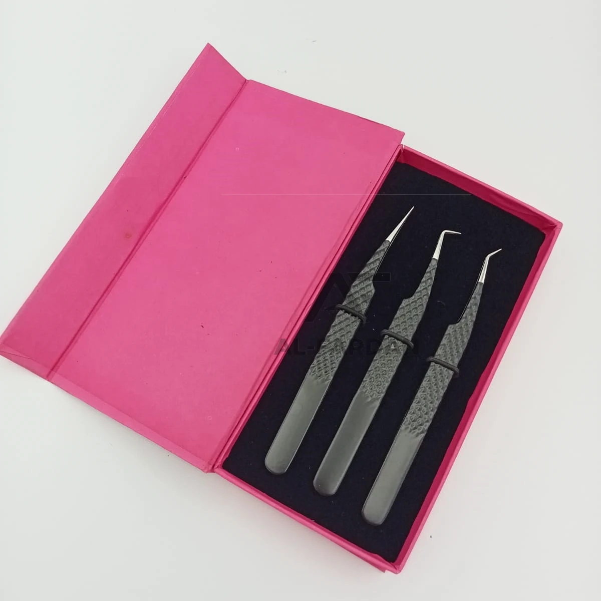 Wholesale Eyelashes Tweezers Black Matte Color 45 90 Degree Diamond Grip Stainless Steel Lash Tweezers And Flat Card Boxes