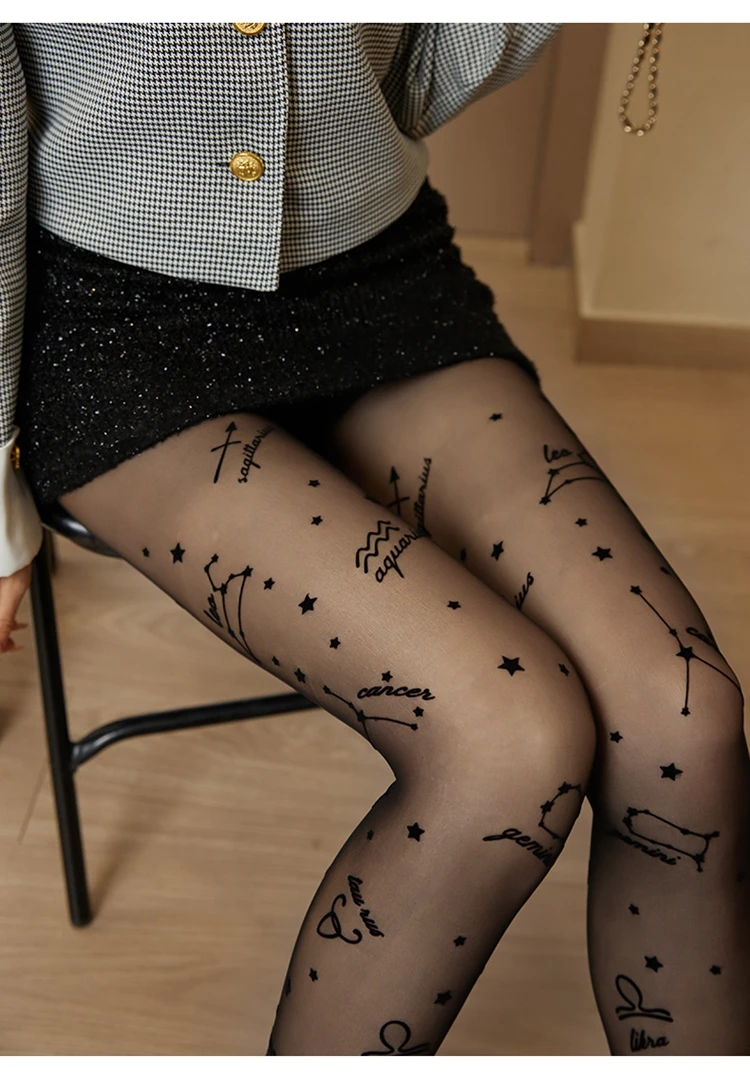 New Arrival Black Flocking Printed Pantyhose Stockings Custom Invisible Thin Transparent Sexy Anti-off Silk Any Cut Stockings