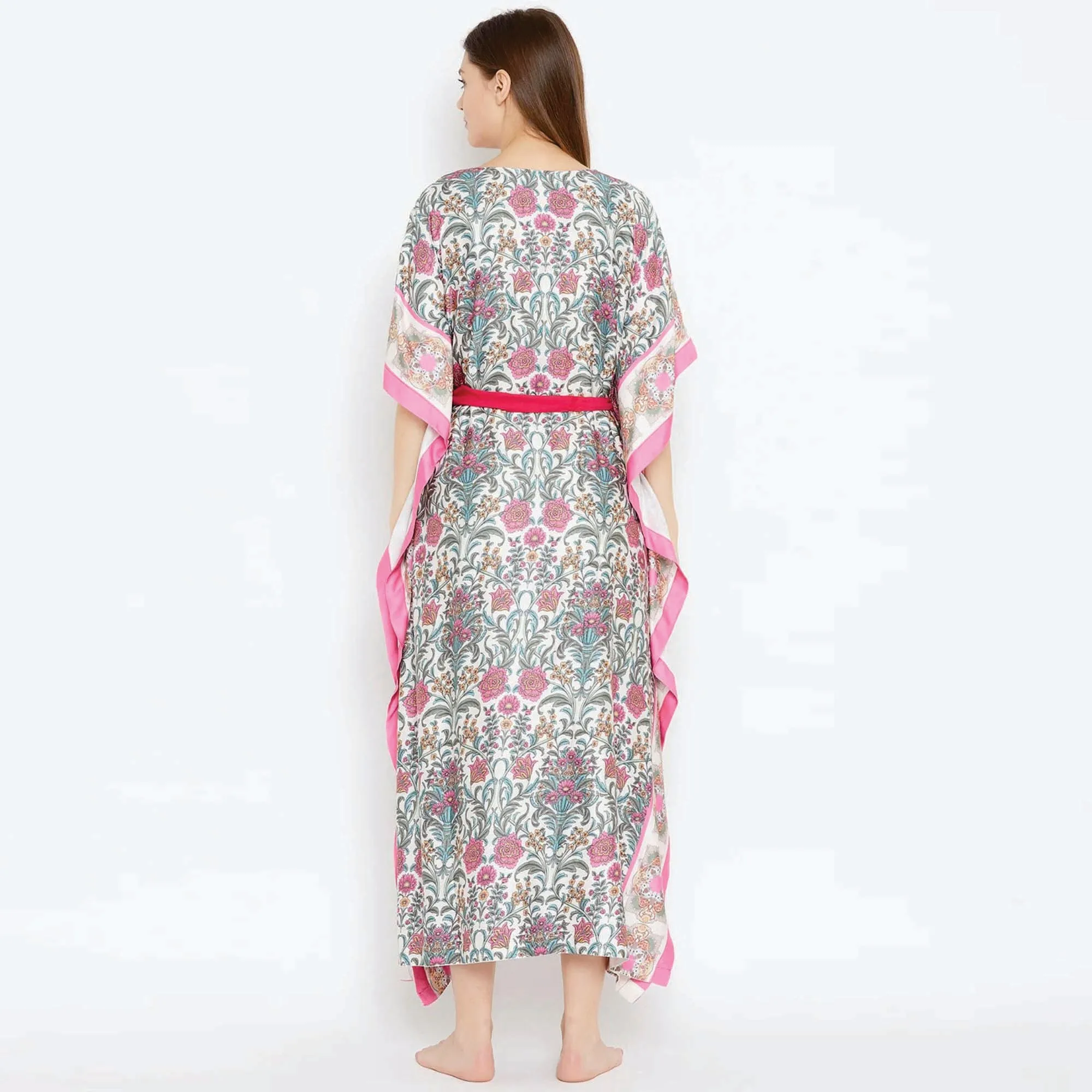 Customer Manufacture Slim Fit Polyester Crape Boat Neck Waist Tie Up Scarlet Tiger Animal Print Kaftan