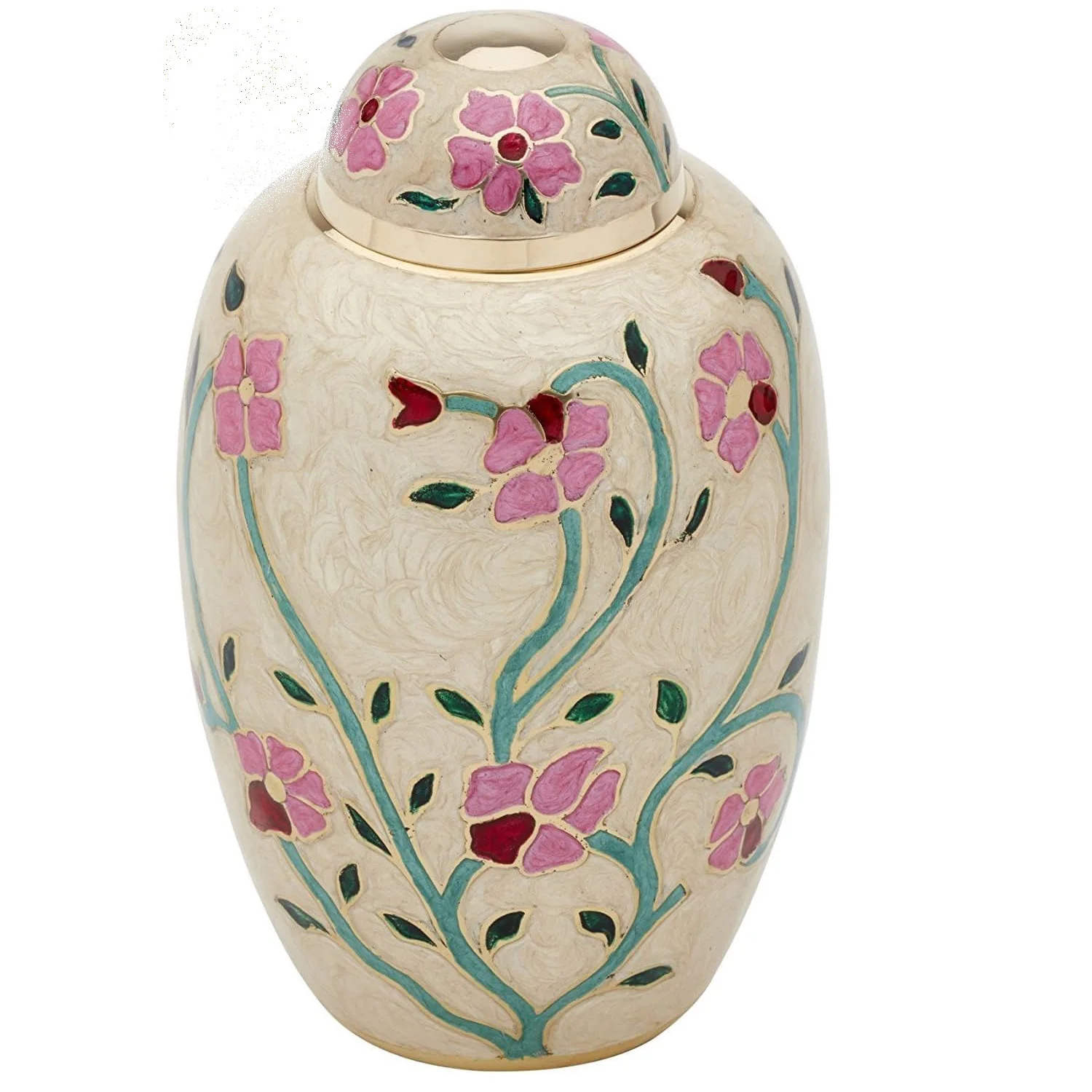 Cremation Urn  Flower Funeral Urn for Human Ashes Burial urn with Lacquer Finish 100% Brass  Flora Cream Available In Low Prices