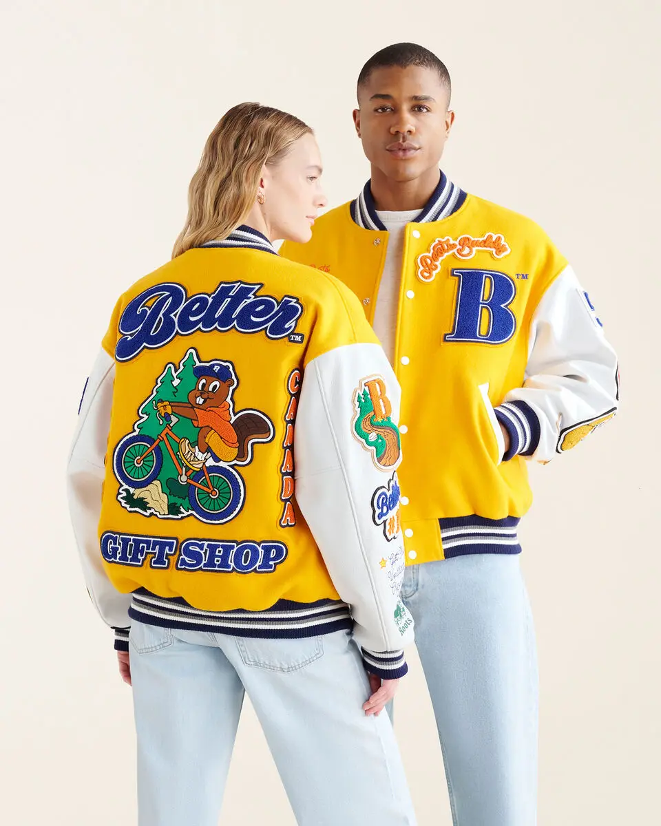 Мужская бейсбольная куртка большого размера с кожаными рукавами и отделкой вышивкой нашивками из синели