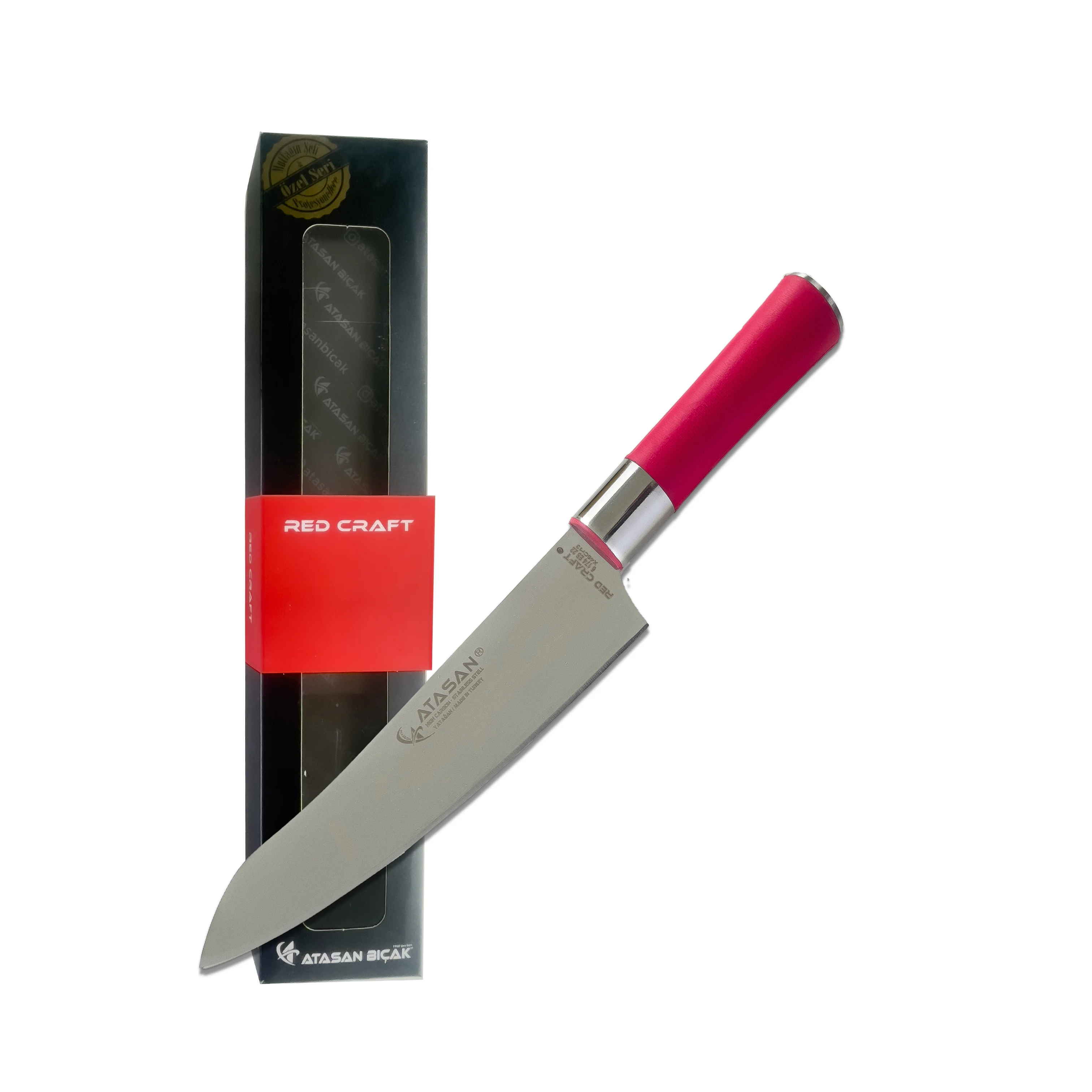 Custom Made ATASAN Series Red Handle Curved Chefs Knife No 1 Professional Chef Knife  High Quality Stainless Steel Chef Knives