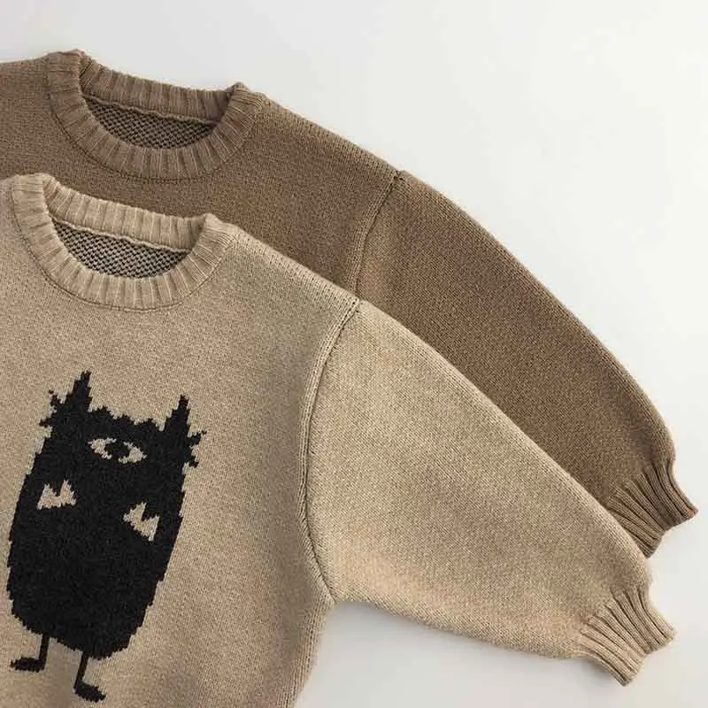 Winter kids cute high quality knitted sweater toddler baby boy girl long sleeve soft knitting machine vintage cartoon sweater