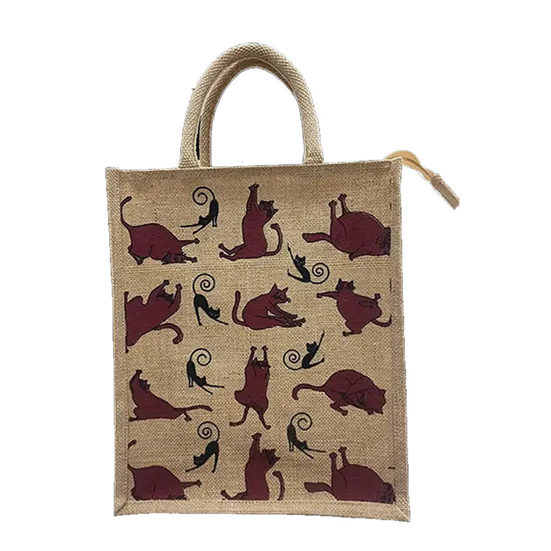 Jute hand bags with cat yoga motif silkscreen printing novation gift bags custom tote bag made in India  West Bengal