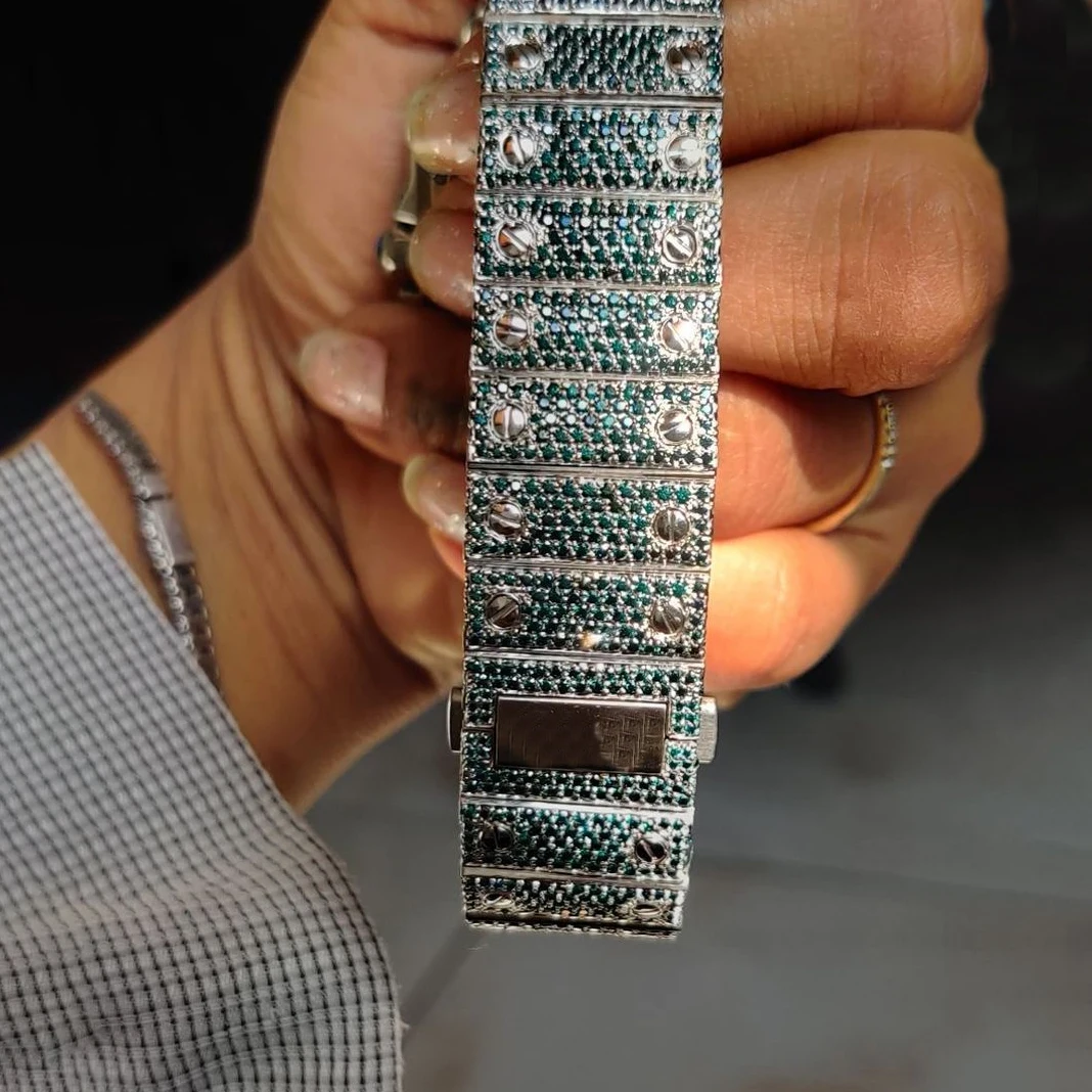 Green Dial Premium Quality Green Diamond Bust Down Watch for Men/ Tester Passed Diamond Watch Luxury Custom Watch