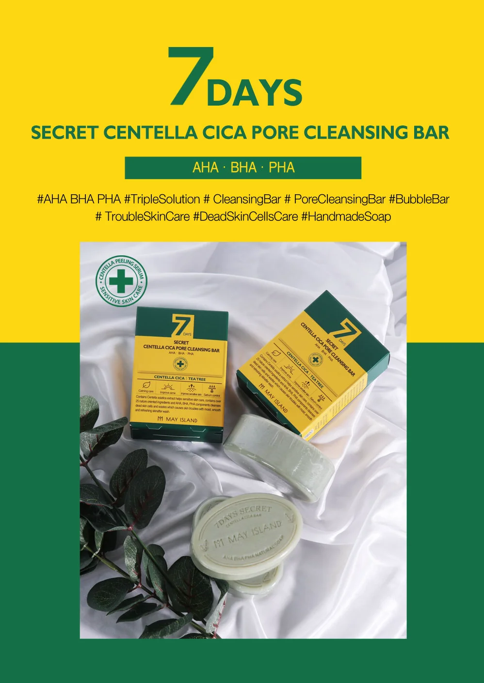 MAY ISLAND 7 Days Secret Centella Cica Pore Cleansing Bar [Soap|Cleansing Bar|Trouble Skin Care|Dead Skin Cell Care|Bubble]