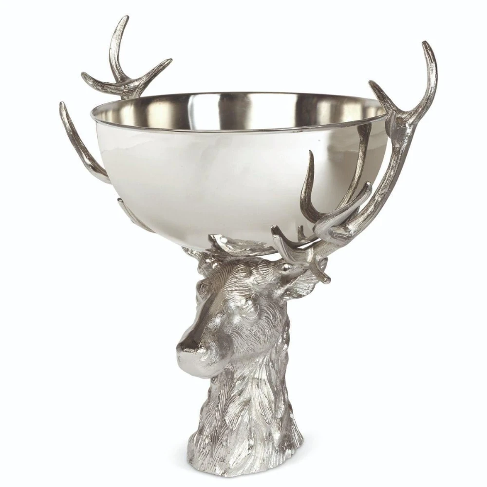 Industry Trending Metal Ice Buckets Large Size Deer Design Base And Stand Silver Color Mirror Polished Ice Serving Buckets