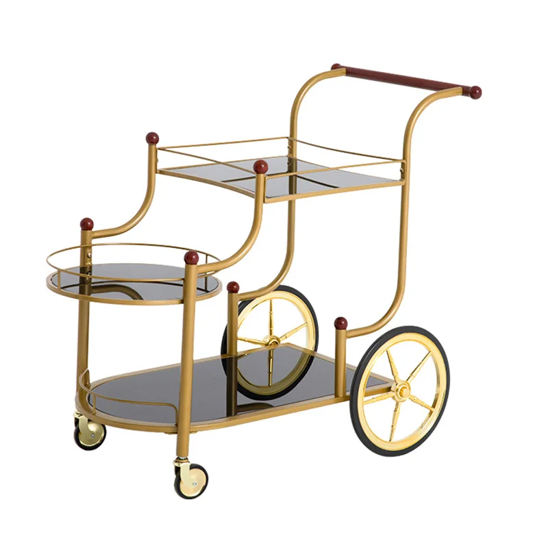 Bar Cart Furniture 2 Tier Gold Metal Kitchen Serving Bar Trolley Cart For Dining Room