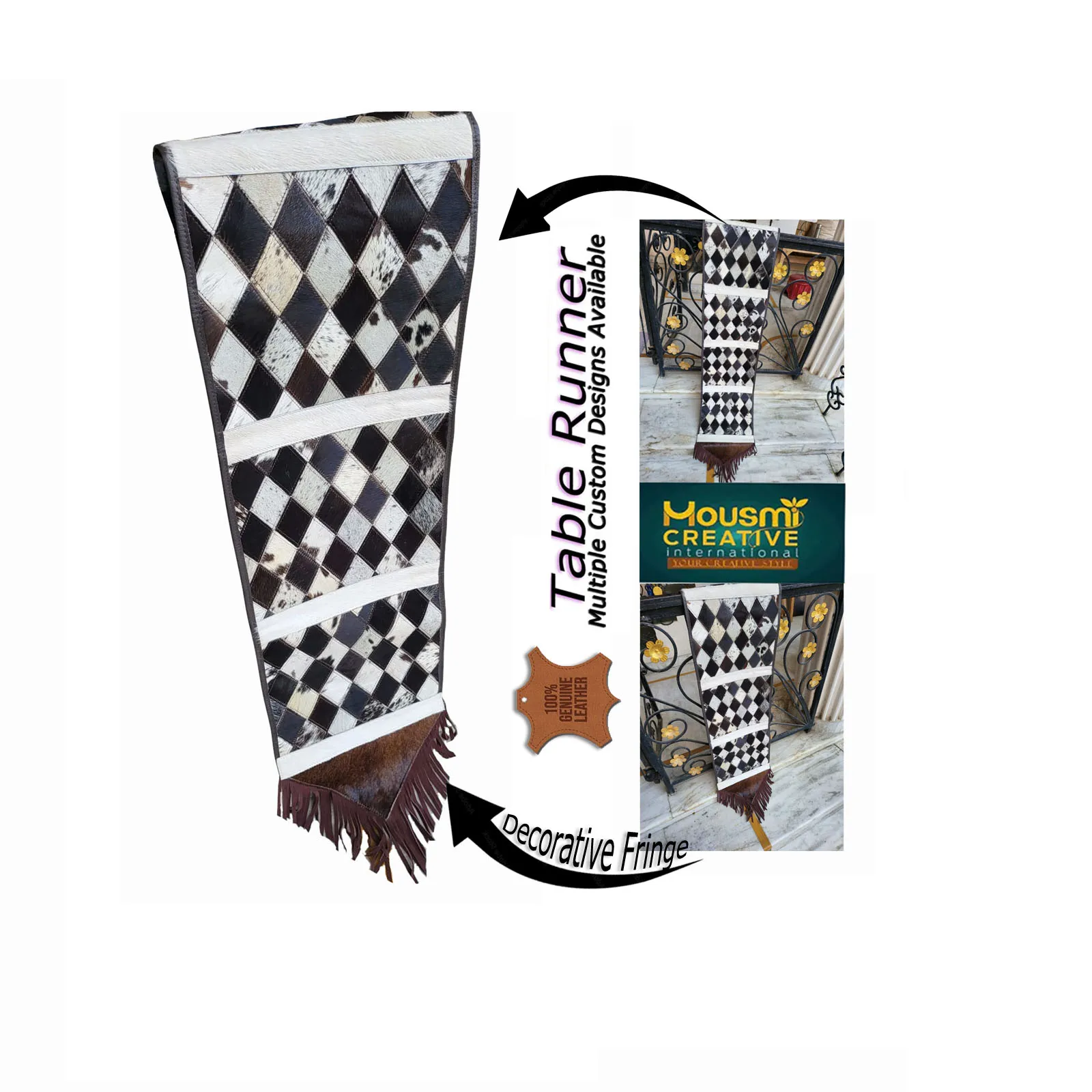 OEM Argentina Cow Leather Table Runner Chess Look Fully Customizable Home Hotel Dining Table Linen Set Decor Equipment on Sale