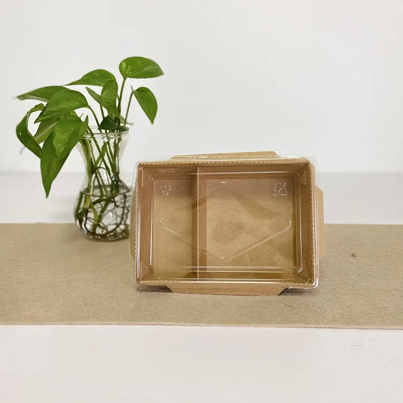 Wholesale Disposable Kraft Paper Salad Fast Food Lunch Delivery Boxes 2 compartment Food Packaging Tray with Lid