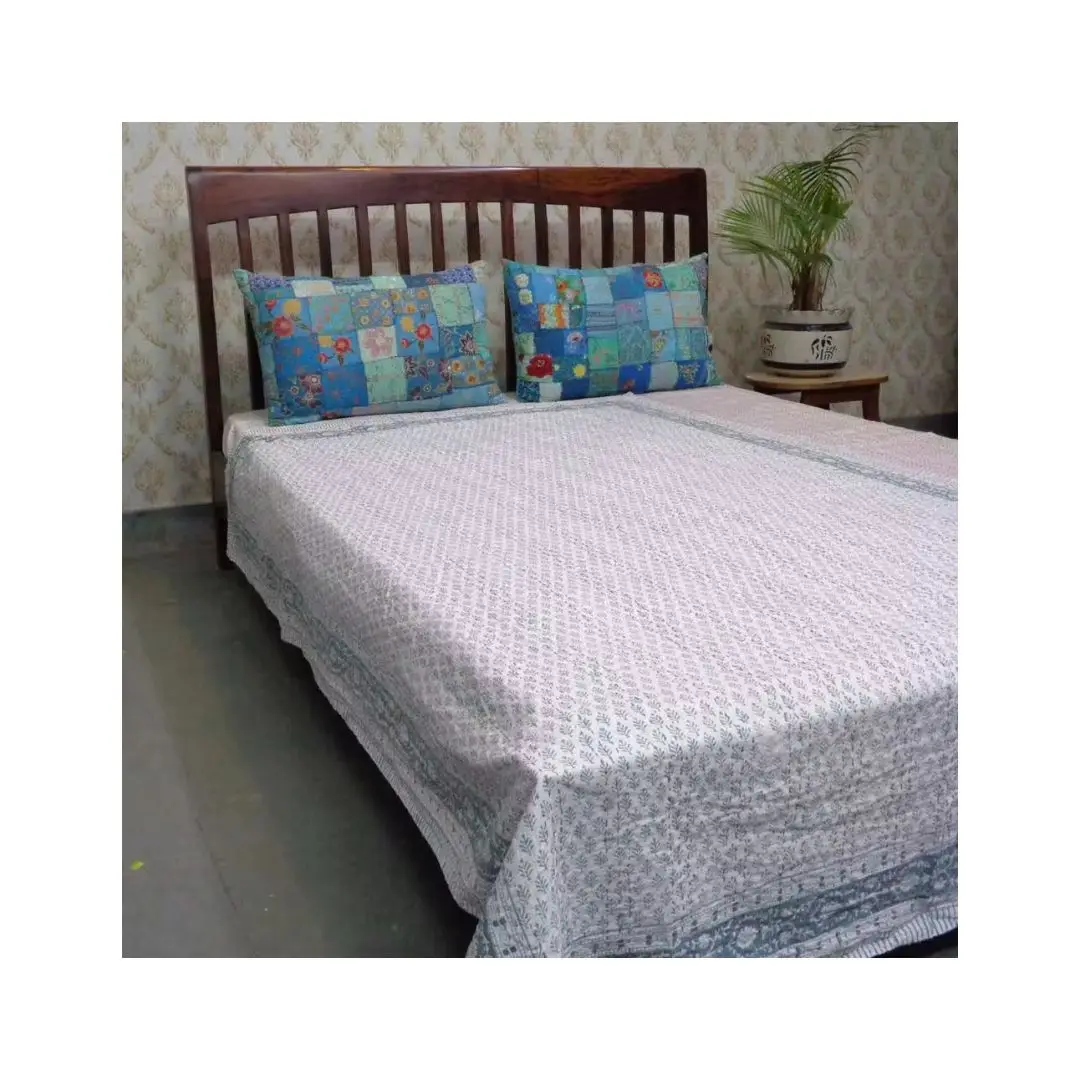 Винтажный Комплект постельного белья из индийского хлопка Kantha оптом стеганые одеяла ручной работы для кровати с лоскутным дизайном и стегаными одеялом