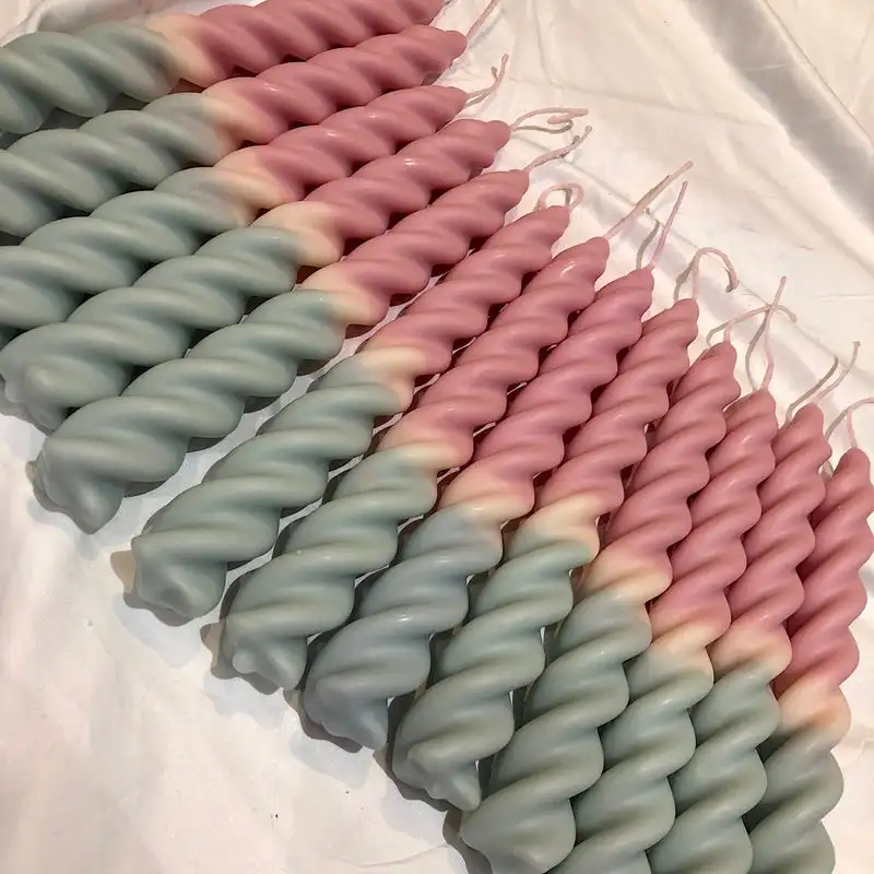 Drippless Shape Unscented Dinner Candle Dip Dye Twist Taper Candles Gradient Color Spiral Candles