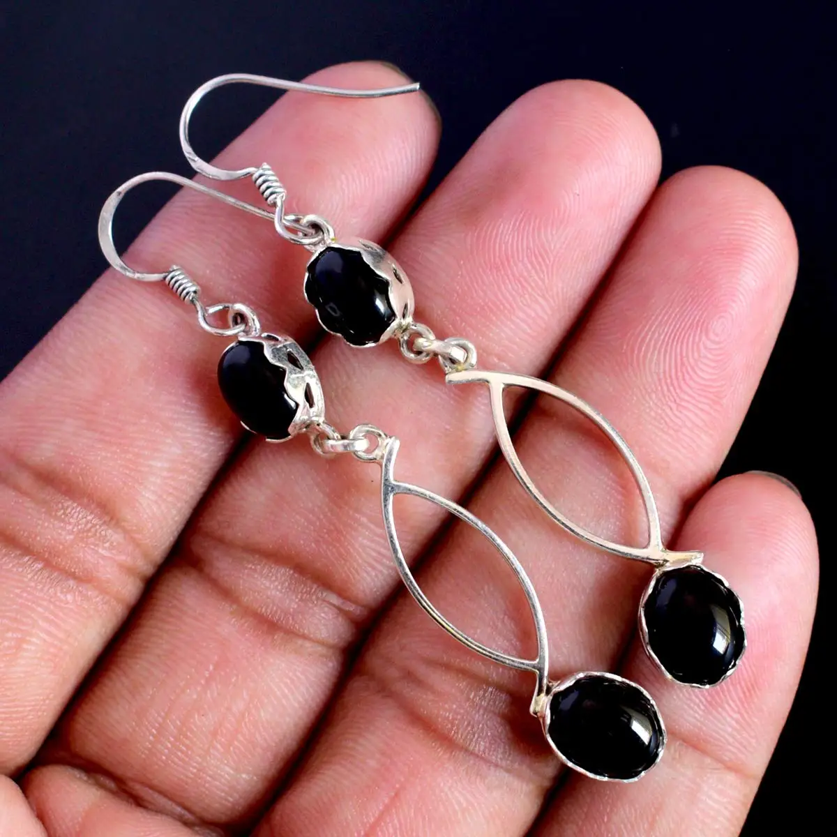 Valentines Gifts 925 Sterling Silver Black Onyx Drop Dangle Earrings Engagement Wedding Anniversary Bridal Jewelry For Her