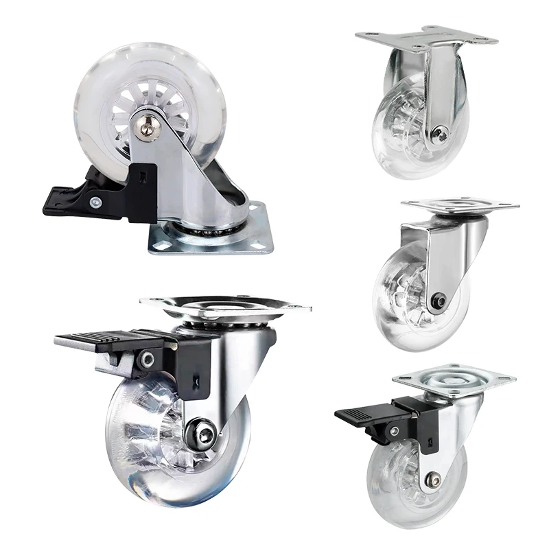Varied Transparent Small Chair Casters Wheels With Lock Polyurethane Caster Wheel