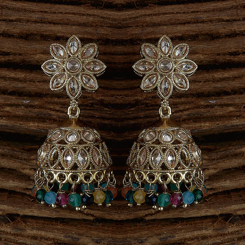 Latest Wholesale Quality Of Mehndi Plated Antique Reverse Ad Stone Jhumki Earring With Pearls