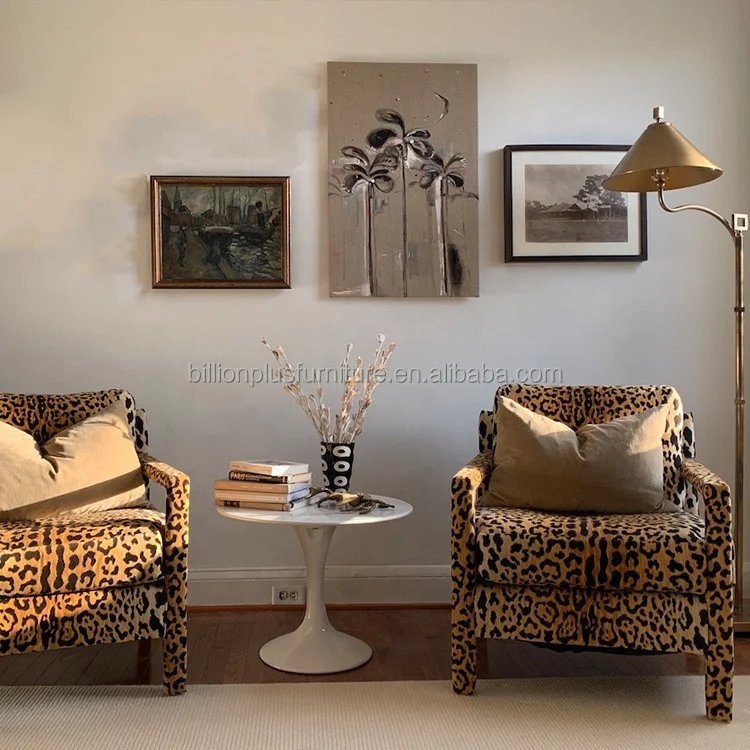 New design Leopards embroidery pattern fabric Italian luxury villa single sofa accent lounge chair