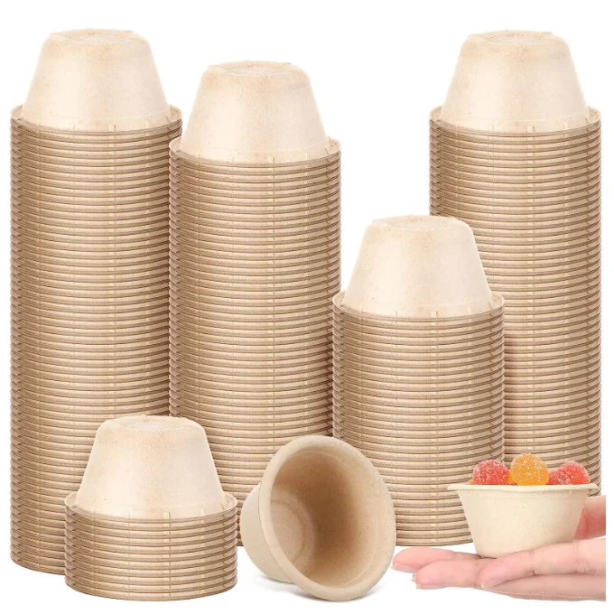 Wholesale Biodegradable Compostable Cups Disposable Sugarcane Bagasse Sauce Cups with Lids