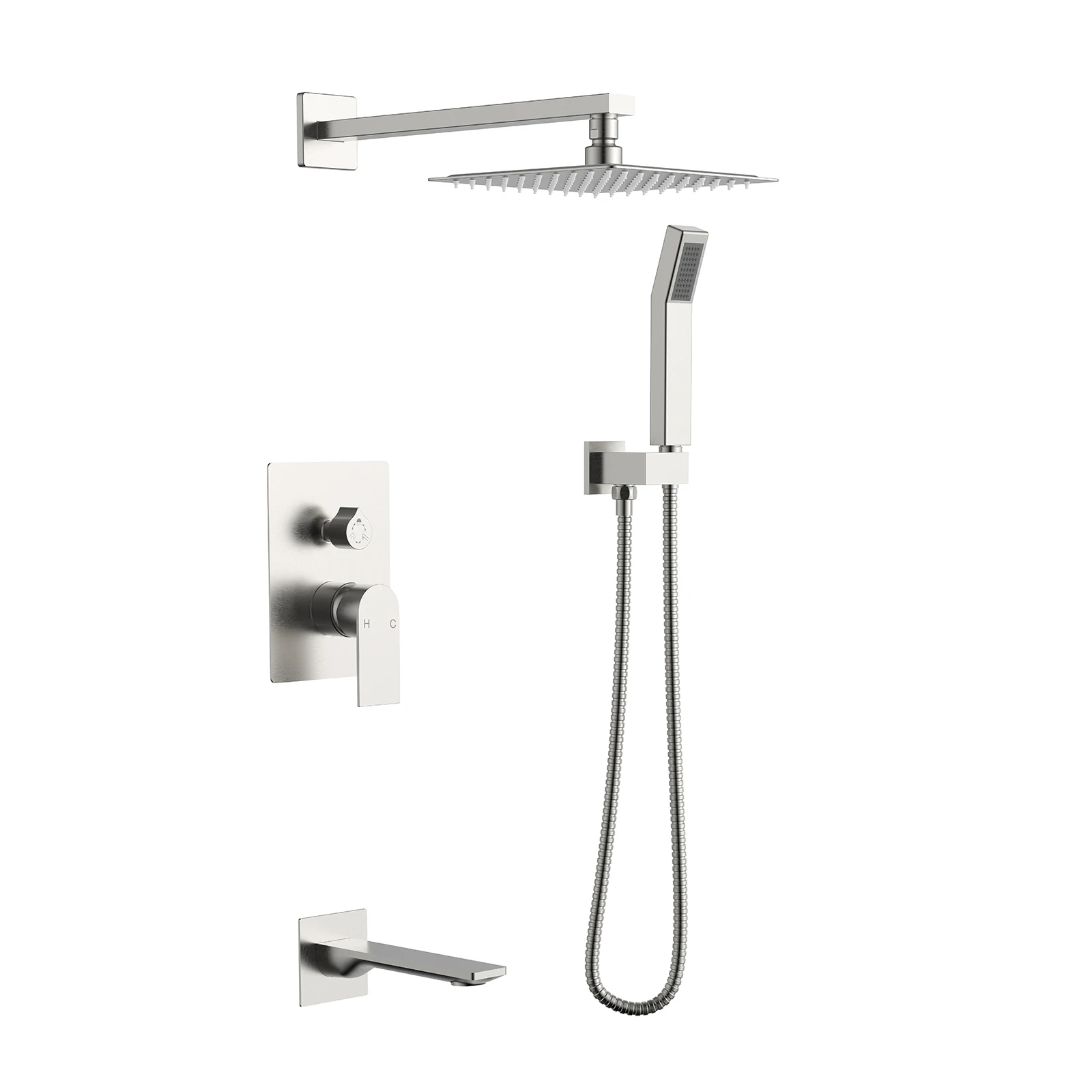 Contemporary Brass Square Showerhead Set Shower System Bathroom Concealed Rain Rainfall Faucet Wall Mounted Rain Shower Set