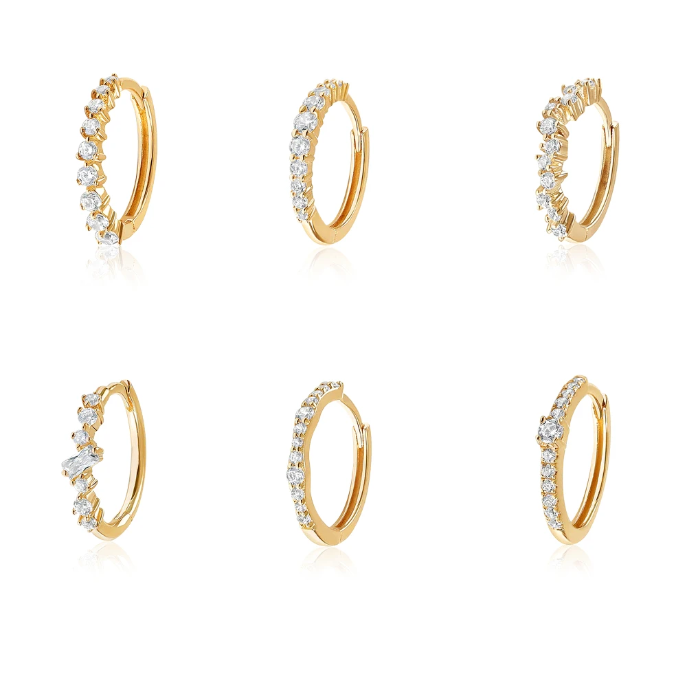 CANNER 2023 1PC Fine Jewelry Environment Friendly 18K Gold Plated 925 Sterling Silver Cubic Zirconia Paved Huggie Hoop Earrings