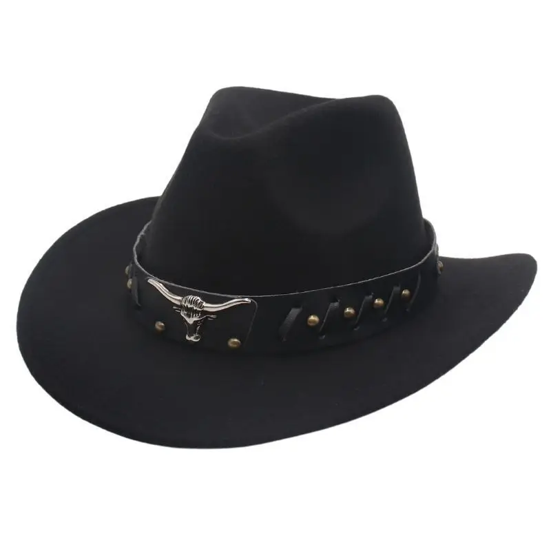 Handsome Western Cowboy Hat with Curved Brim New Release Riveted Bull Head Accessories