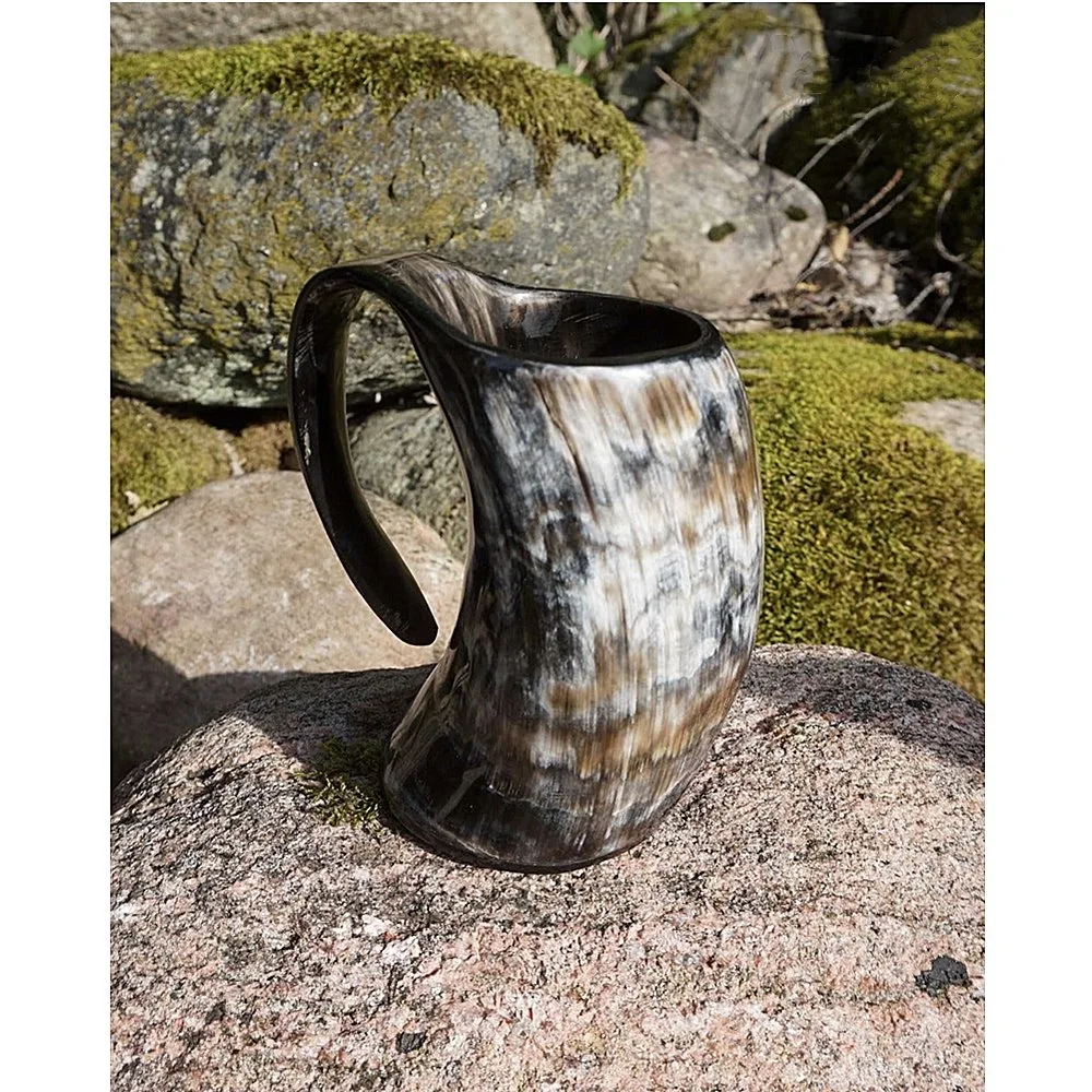 Drinking horn mugs with engraving in large sizes suitable for Viking games supplies from India horn tankard By Luxe Home Decor