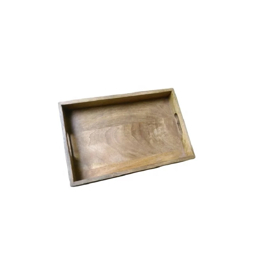 Premium Quality Wooden Serving Tray With Metal Handle For Hotel Restaurant  Decor From India