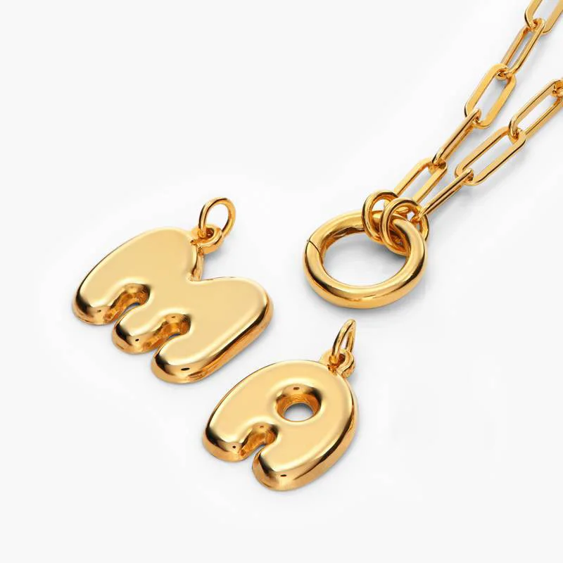 LUCKYDG Waterproof Tarnish Free PVD 18K Gold Plated Stainless Steel Bubble Up Initial Letter Charm Pendant Necklace For Women