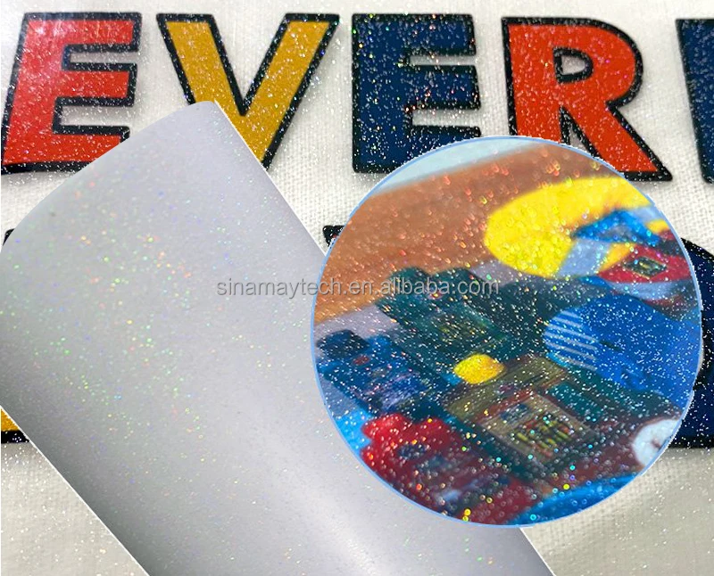 New arrival flash glitter digital inkjet printing 60CM 30CM*100M roll glitter DTF film pet film for dtf printing vinyl film