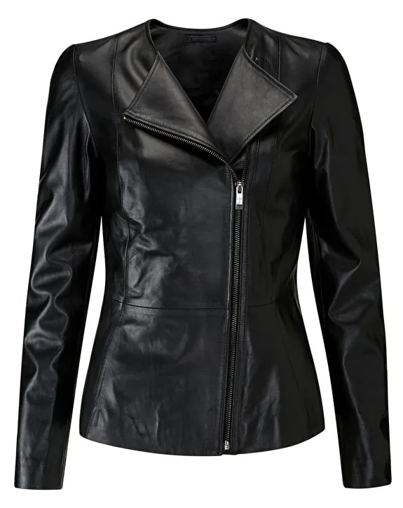 High Quality Genuine Leather Ladies Trendy Long Coat with Fur Look Multiple Pockets Zipper Women Jackets