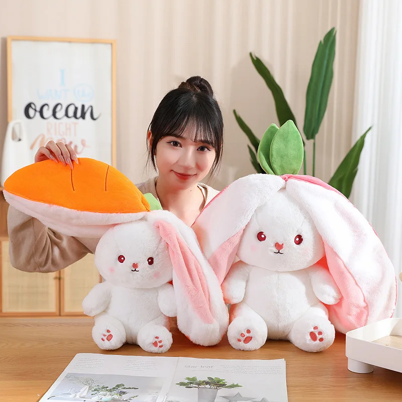 Cute play hide-and-seek strawberry bunny plush toys rabbit doll stuffed animals for kids