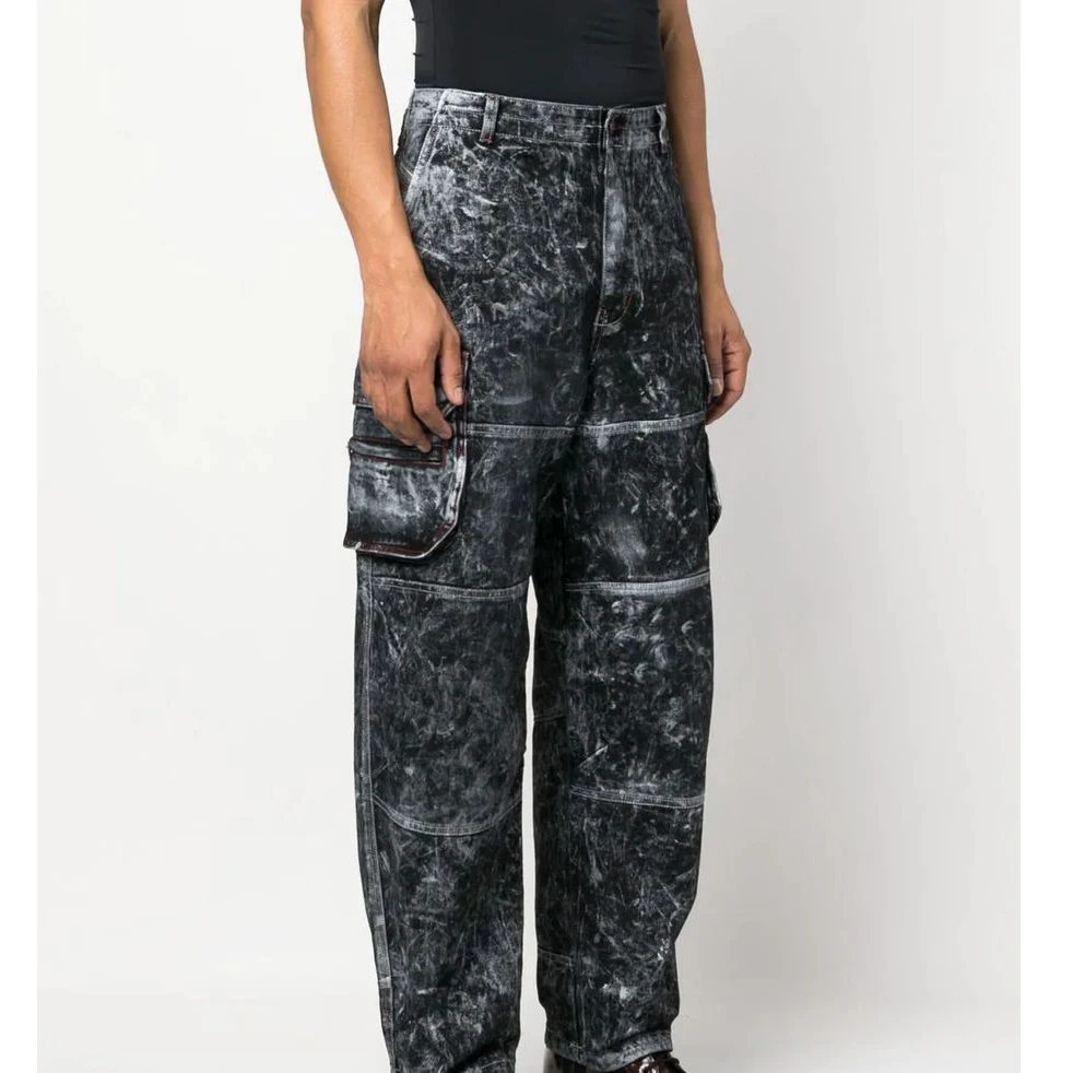 2023 New Japan Style Brand Mens Acid Wash Straight Denim Cargo Pants Biker Jeans Men Baggy Blue Jeans With Side Pockets Jeans Me