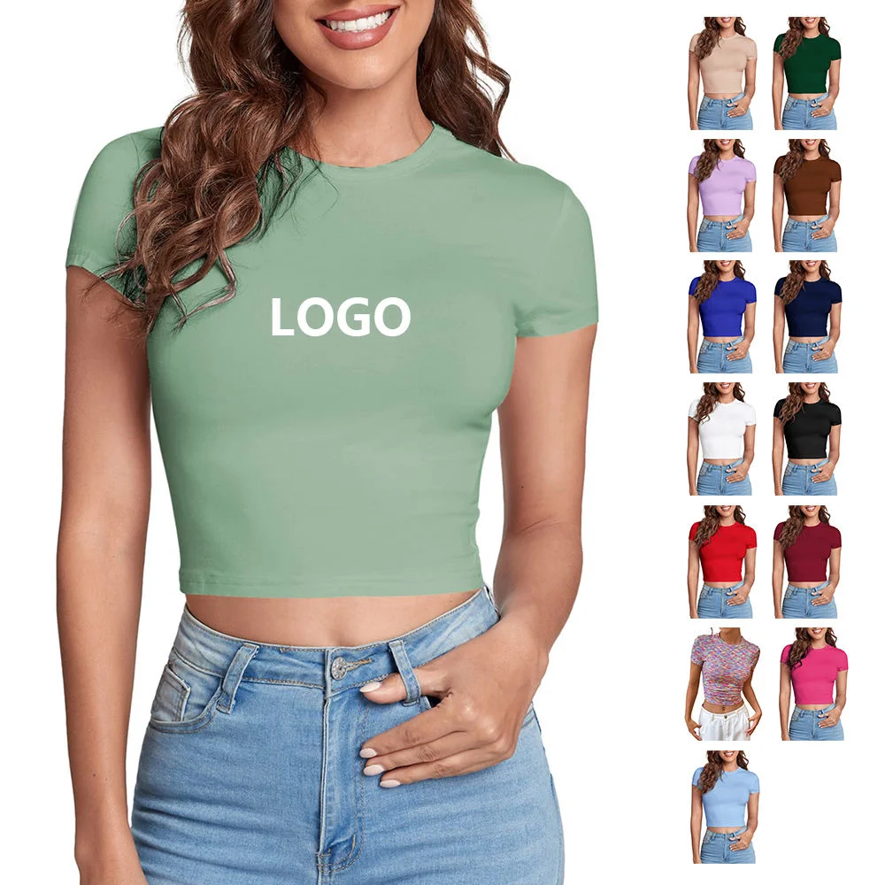 Custom Logo Crop Top T Shirts Sexy Basic Short Tshirts Female Club White Women Shirts 2021 Short Sleeve Hip Hop Crew Neck